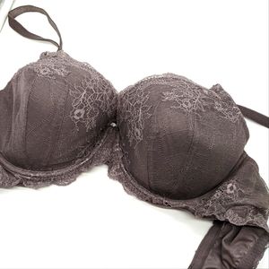 38DD Gray Lace Bra with Rose Gold Hardware and Corset Details